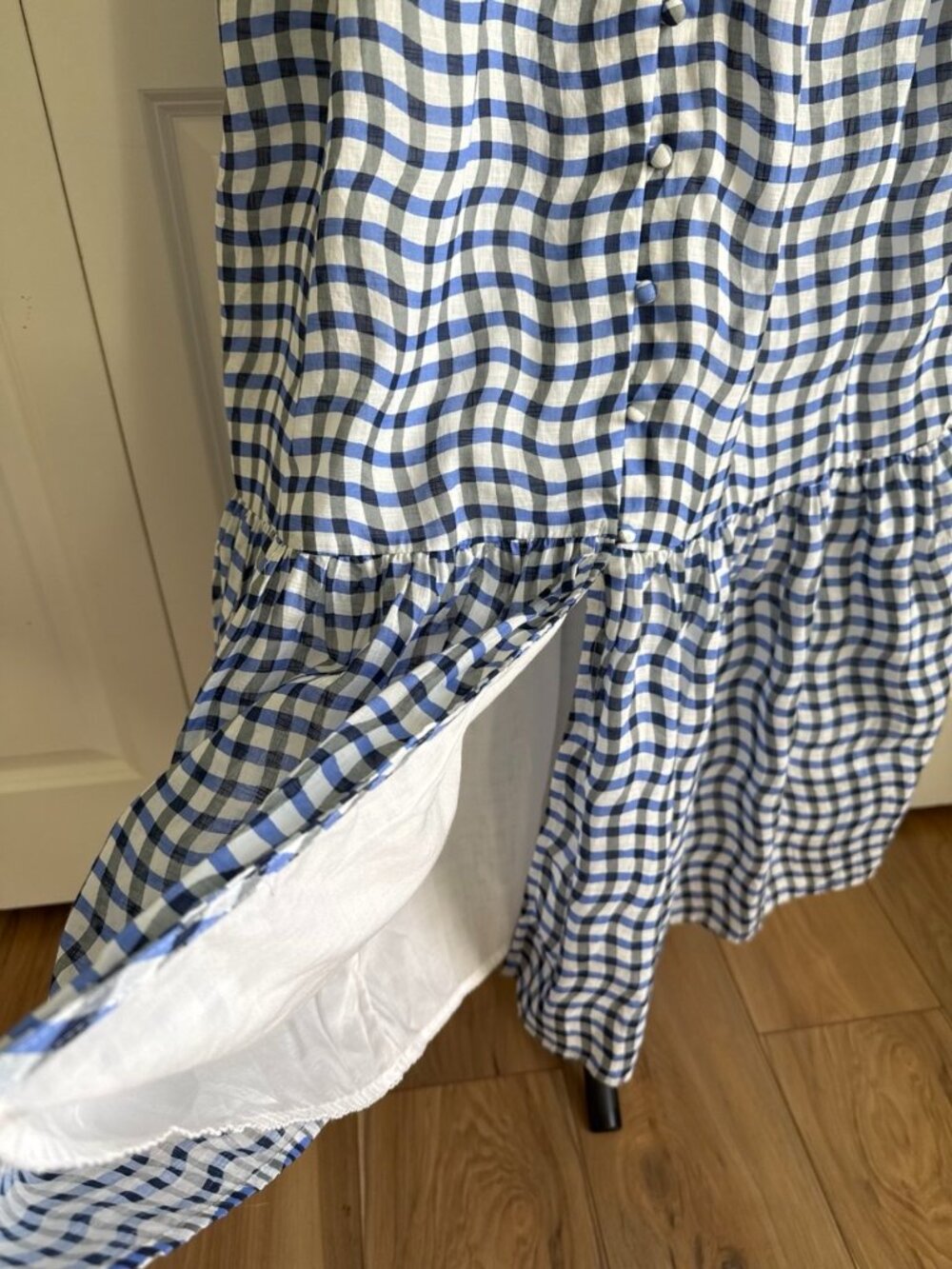 Anthropologie The Peregrine Blue Gingham Midi Dress Size S Cottagecore Winery - Picture 8 of 10